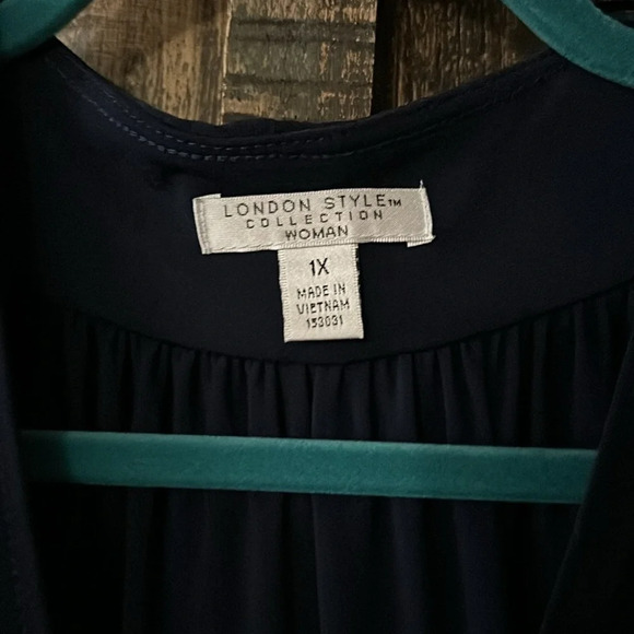 London Style Collection Woman Sleeveless Maxi Dress Navy Colorful 1X EUC - Picture 3 of 3